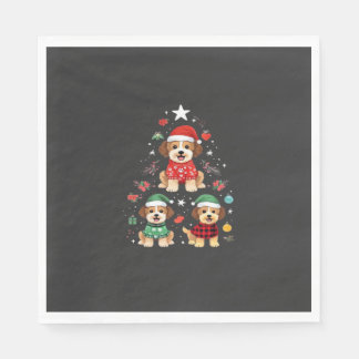 Luddigt Julfirande Julgran med söta hundar över Pappersservett