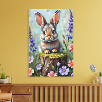 Luddigt Kanin i en Rabatt med Blommor Canvastryck