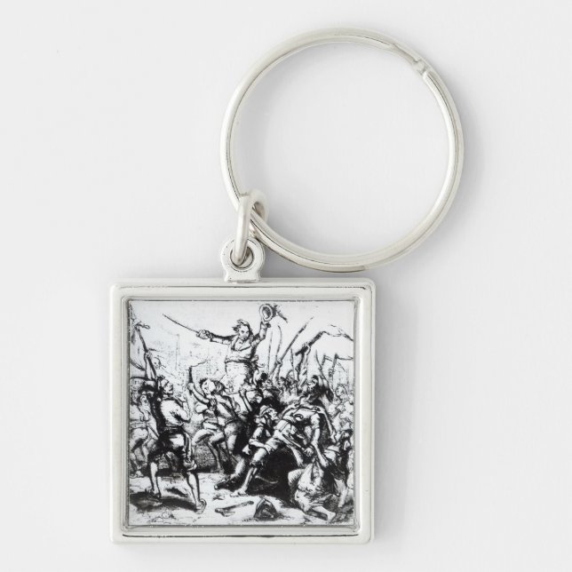 LudditeRioters, 1811-12 Fyrkantig Silverfärgad Nyckelring (Framsidan)