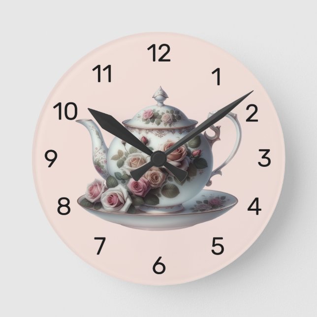 Luder Rosa Rosrankor Blommig Bröllopskaffekalas  Rund Klocka (Framsida)