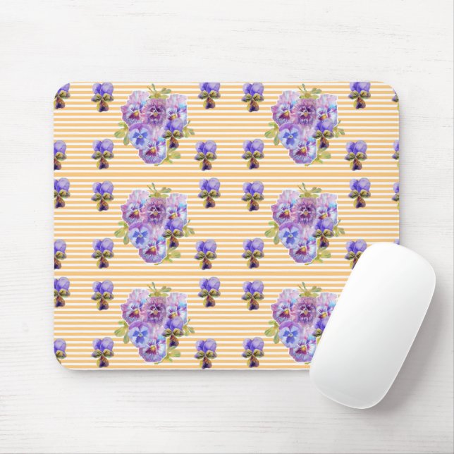 Luderlig lila pensé blommig gul musmattpad musmatta (Med mus)