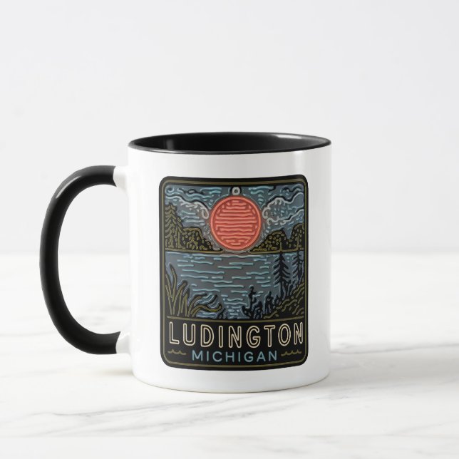 Ludington Michigan Neon Undertecknar Kopp-kaffe Mu Mugg (Vänster)