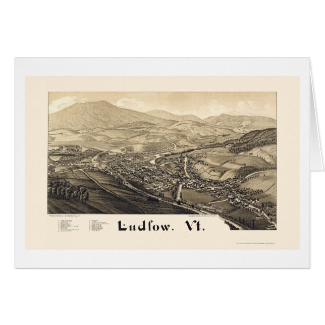 Ludlow panorama- karta för VT - 1885 Hälsningskort (Framsidan Horizontal)