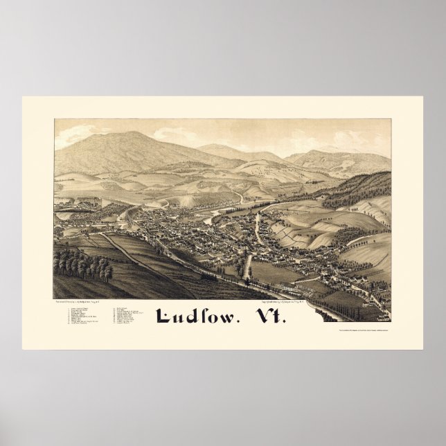 Ludlow, VT Panoramic Karta - 1885 Poster (Framsidan)