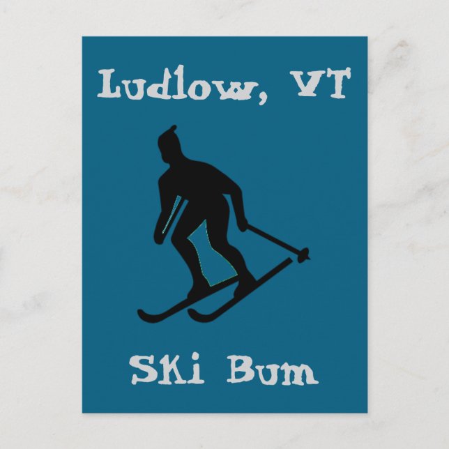 Ludlow, VT Ski Bum (Grönt Mountain Vermont Skiing) Helg Vykort (Framsida)