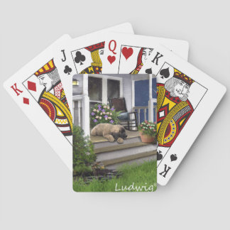 Ludwig den Leonberger valpen som leker kortet Casinokort