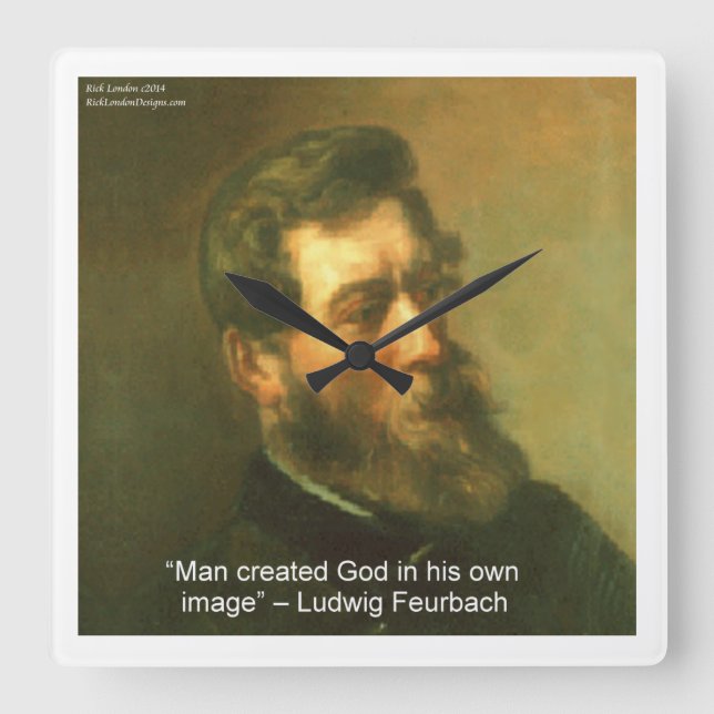 Ludwig Feurbach & Atheist Quote Wall Clock Fyrkantig Klocka (Framsida)