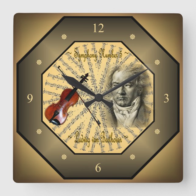 Ludwig van Beethoven ~ German Composer ~ Pianist ~ Fyrkantig Klocka (Framsida)