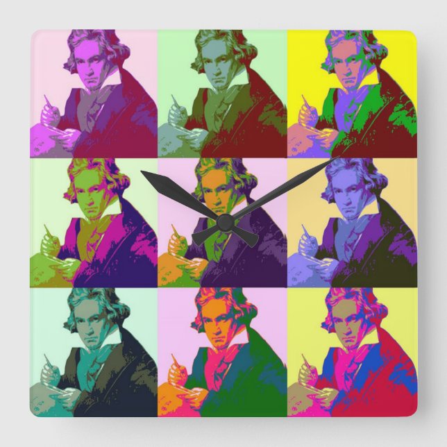 Ludwig Van Beethoven Pop Art Fyrkantig Klocka (Framsida)