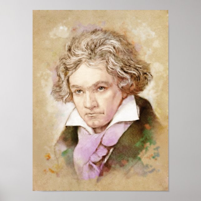 Ludwig van Beethoven Porträtt im Aquarell Stil Poster (Framsidan)