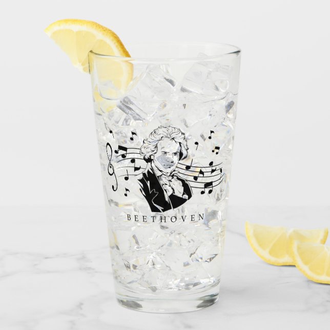 Ludwig van Beethoven Porträtt och Bust With Notes Glaskopp (Framsida Ice)