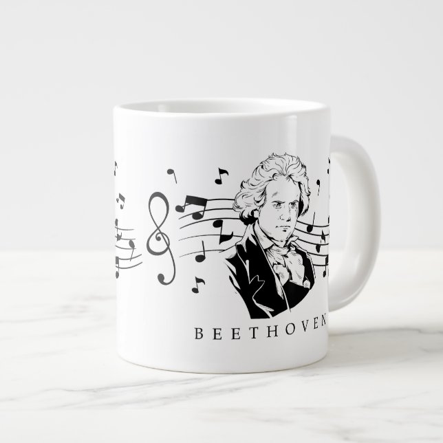 Ludwig van Beethoven Porträtt och Bust With Notes Jumbo Mugg (Framsida höger)