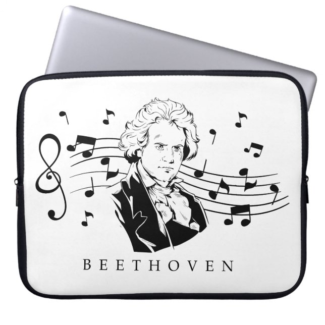 Ludwig van Beethoven Porträtt och Bust With Notes Laptop Fodral (Framsidan)
