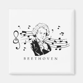Ludwig van Beethoven Porträtt och Bust With Notes Magnet