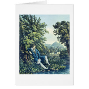 Ludwig Van Beethoven vid en flod (färgad engravin Hälsningskort