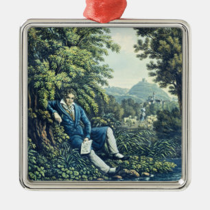 Ludwig Van Beethoven vid en flod (färgad engravin Julgransprydnad Metall