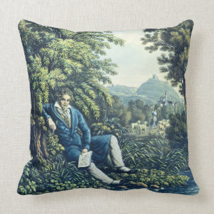 Ludwig Van Beethoven vid en flod (färgad engravin Kudde