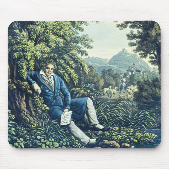 Ludwig Van Beethoven vid en flod (färgad engravin Musmatta (Framsidan)