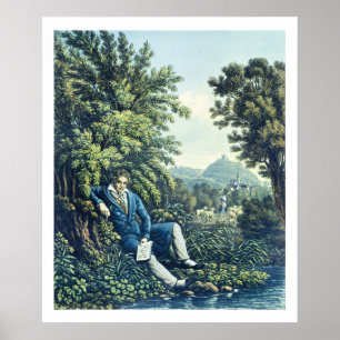 Ludwig Van Beethoven vid en flod (färgad engravin Poster