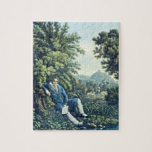 Ludwig Van Beethoven vid en flod (färgad engravin Pussel