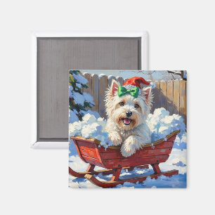 Luffig Coton de Tulear Hund Vintage Julsläde Magnet
