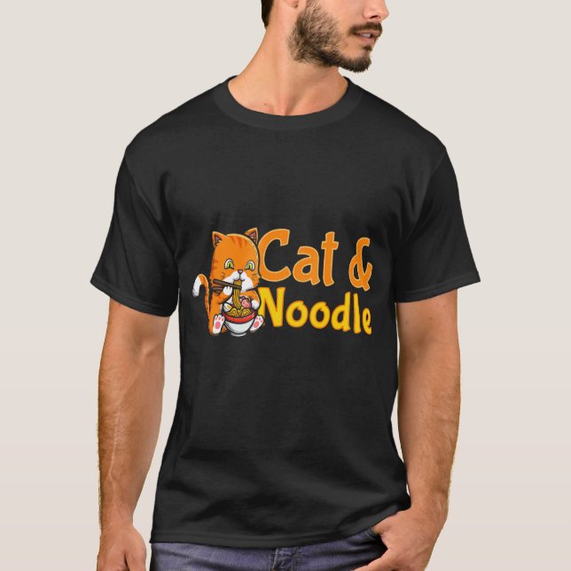Luffig katt äter nudel t shirt (Framsida)