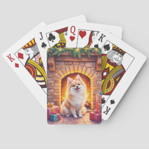 Luffig Pomeranian Mysig Jul Braskamin Hund Konst Casinokort