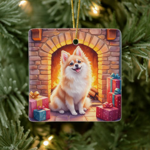 Luffig Pomeranian Mysig Jul Kaminen Hund Konst Julgransprydnad Keramik