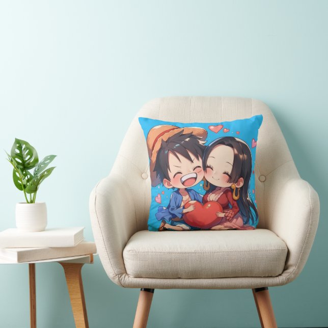 Luffy & Boa Hancock Anime Throw Pillow Kudde (Stol)