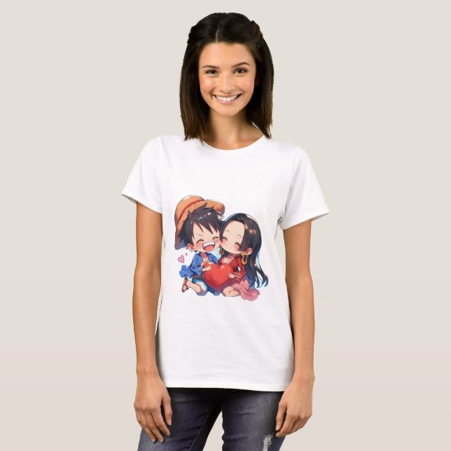 Luffy & Boa Hancock Dam-T-Shirt T Shirt (Hel framsida)