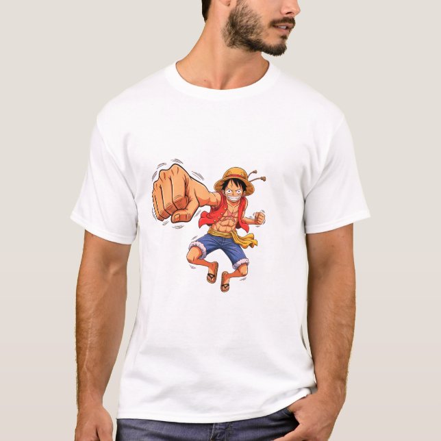 Luffy Karaktär - Unisex T-shirt (Vit Med Design) (Framsida)