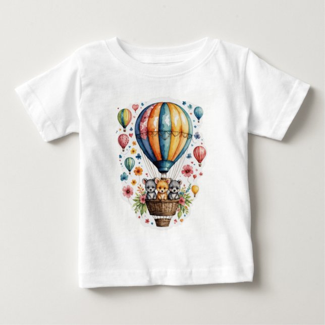 Luft-ballong med djur söt t shirt (Framsida)