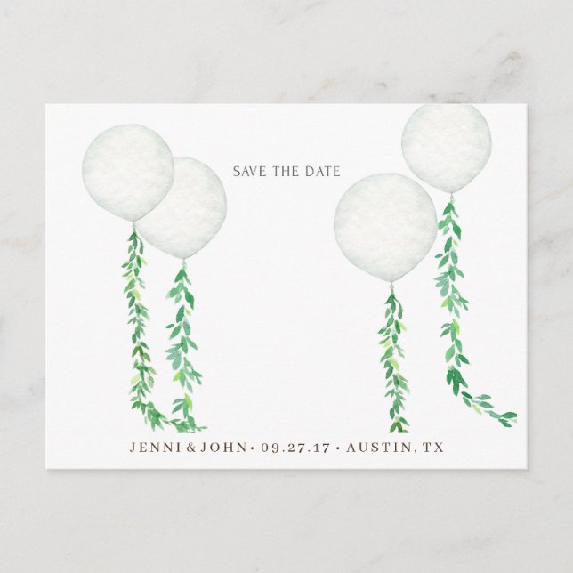 Luft-ballonger med vattenfärg och dekorerad grönt vykort (Framsida)