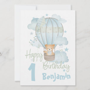 Luft Balloon med Teddy Blue Birthday-vykort