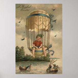 Luft Balloon Påsk Färgad Paskriven Egg Anka Poster