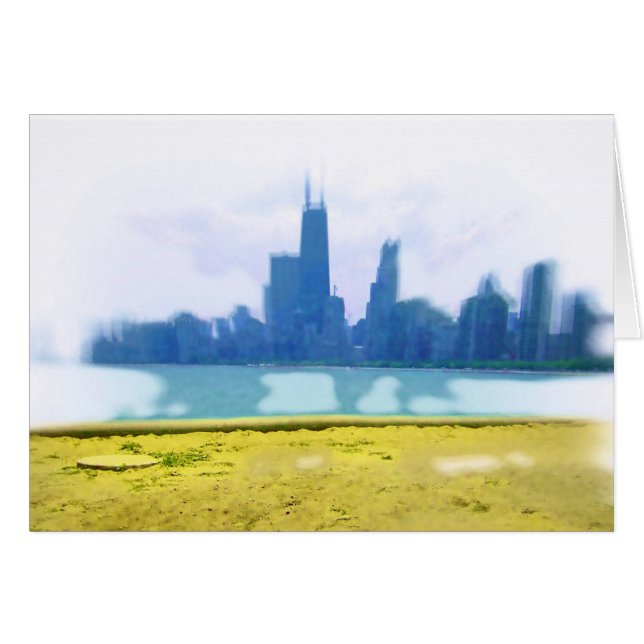 Luft Brushed Chicago Skyline Art Hälsningskort (Framsidan Horizontal)