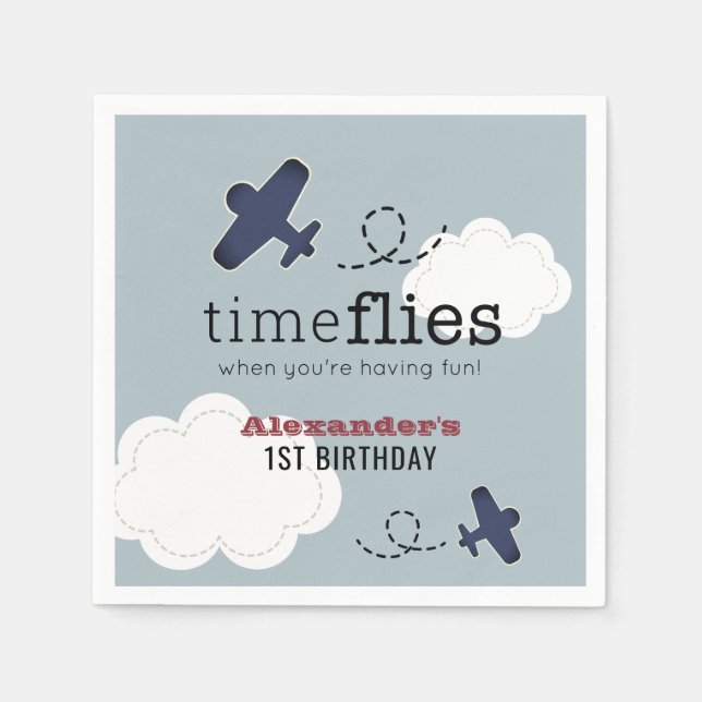 Luft Flygplan Blue Boy Birthday Napkins Pappersservett (Framsidan)