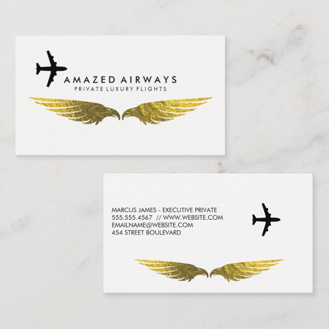 Luft Flygplan | Gold Foil Vingar Visitkort (Fram/baksida)