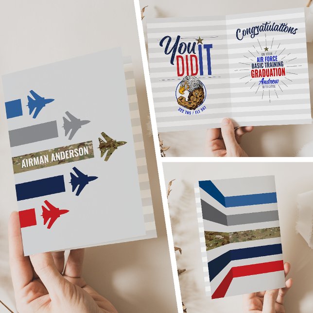 Luft Force Basic Training Studenten 322 Eagles Kort (Air Force Basic Training BMT Graduation Card 322 TRS Eagles Jet Flight Formation front inside back)