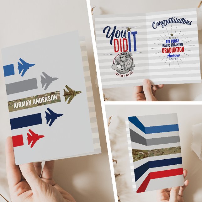 Luft Force Basic Training Studenten 323 Mustangs Kort (Air Force Basic Training BMT Graduation Card 323 TRS Mustangs Jet Flight Formation front inside back)