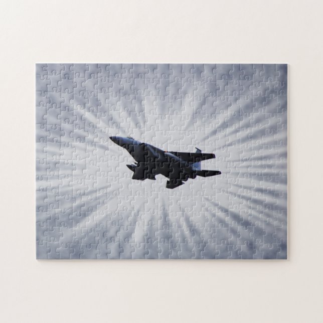 Luft Force F 15 Fighter Jet Himlar Burst Puzzle Pussel (Horisontell)