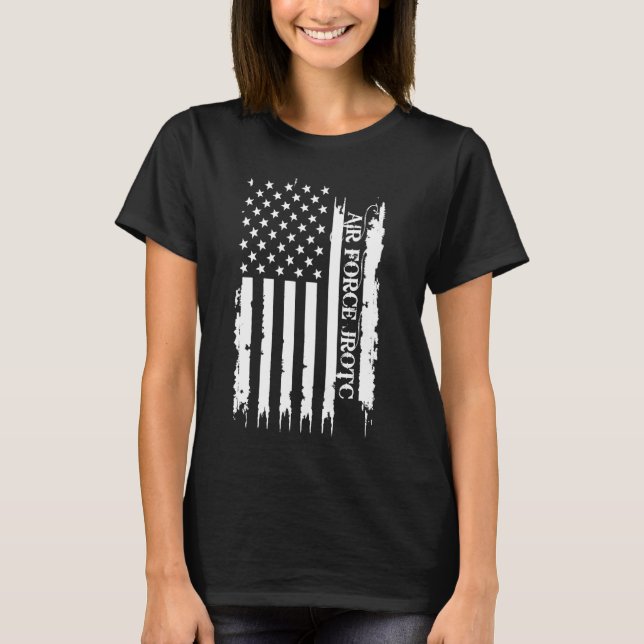 Luft Force JROTC United Stater Distress w US Flagg T Shirt (Framsida)