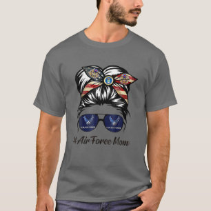 Luft Force Mamma Messy Bun Sunglass Militär Mamma T Shirt