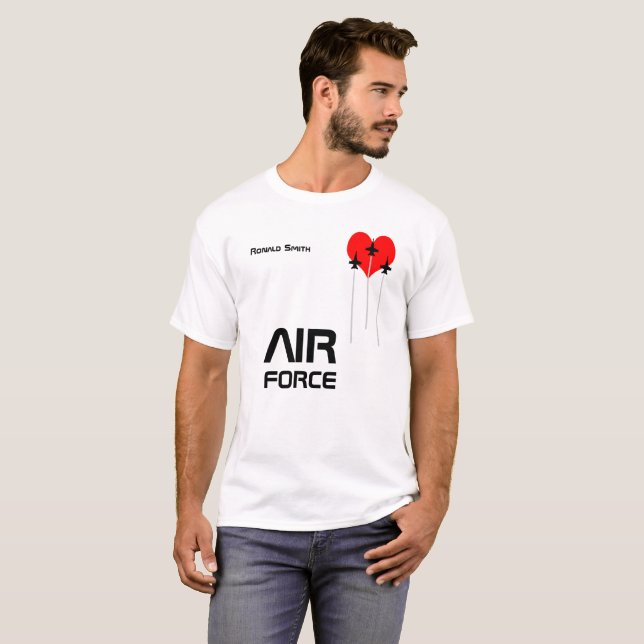 Luft Force Red Heart, roligt personligt T-shirt (Hel framsida)