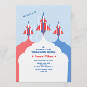 Luft Force Red White och Blue Välkommen hem Inbjudningar