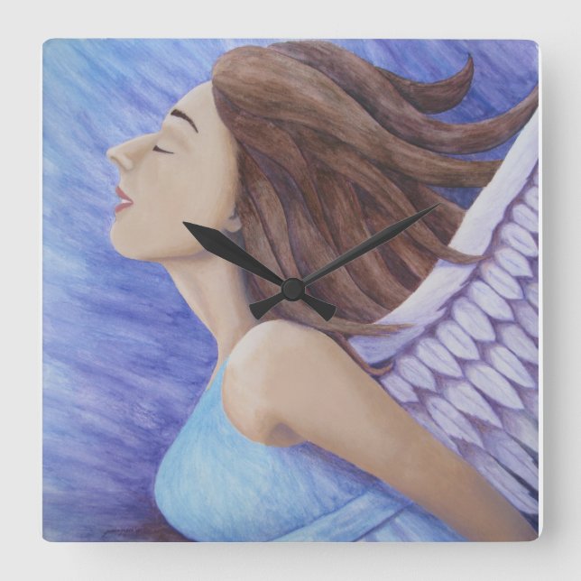 Luft guddess Flies Square Wall Clock Fyrkantig Klocka (Framsida)