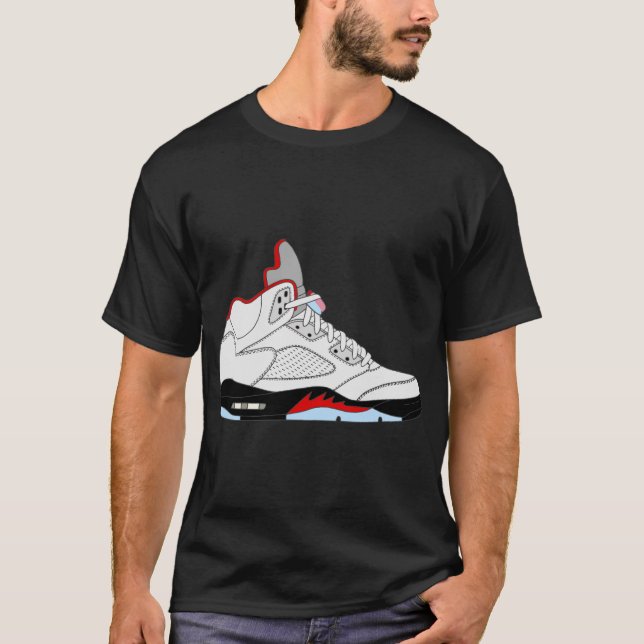 Luft Jordan V (5) Fire Red Silver Tunga T Shirt (Framsida)