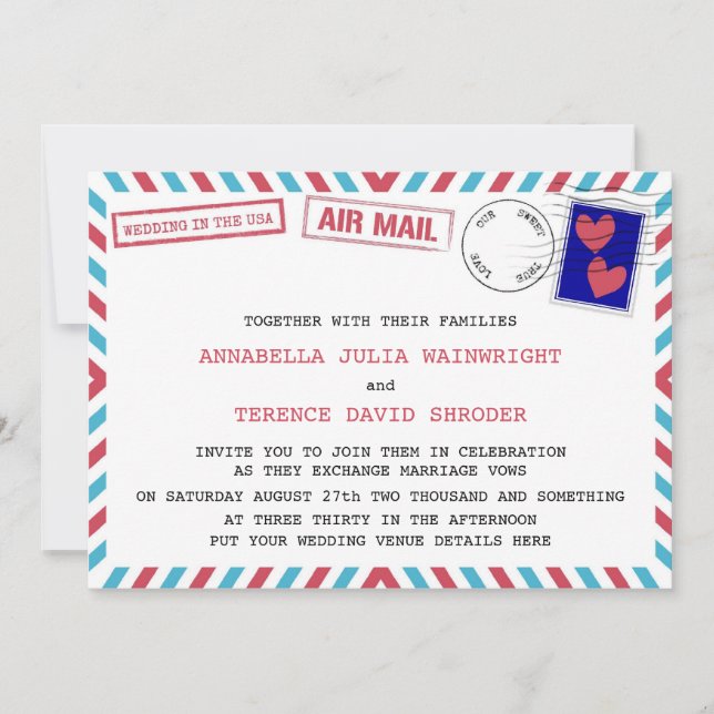 Luft Mail Bröllop i USA-inbjudningar Inbjudningar (Framsida)