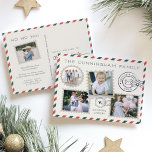 Luft Mail Helgdag Photo Collage-vykort Helg Vykort<br><div class="desc">Unik vykortsdesign i helgdag får sin ledtråd från vykort för vintage, med blå och rödstrimlade foton i gräns och frimärke-stil. Anpassa framsidan med din familj namn, en kort-Julhälsningar (visas med "skicka jour") och fyra foton. Lägg till ytterligare ett foto på baksidan tillsammans med en rubrik, ett meddelande och ett namnteckning...</div>