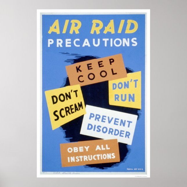 Luft Raid Precautions 1941 WPA Poster (Framsidan)